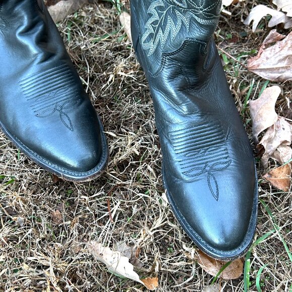 1990s Tony Lama Black Leather Cowboy Boots Size 11D Handcrafted USA main image 7